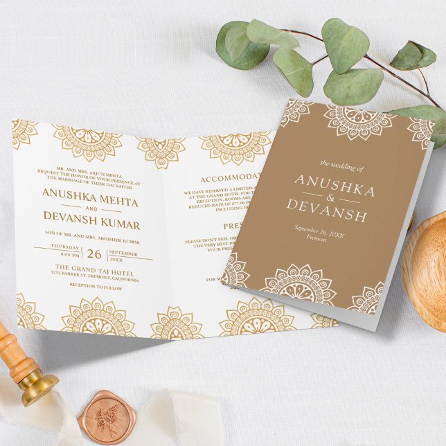 Brown Mandala Traditional Ethnic Indian Wedding Invitation (Creator Uploaded)