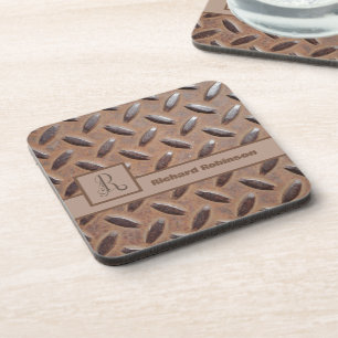 Brown Manhole Cover Pattern, Monogram Name & Title Coaster