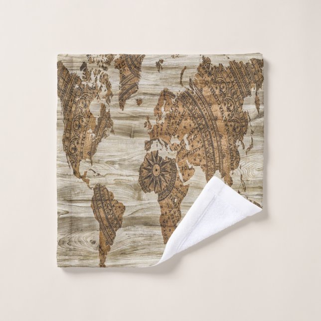 Brown map of the world print wash cloth (Wash Cloth)