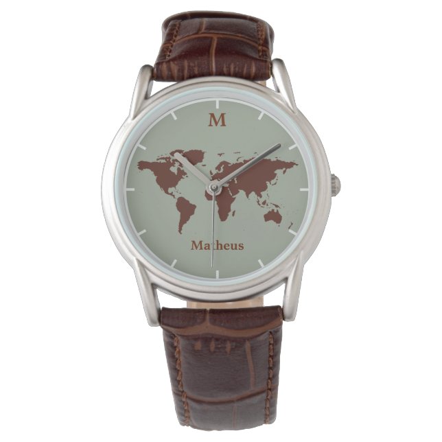 brown map of the world watch (Front)