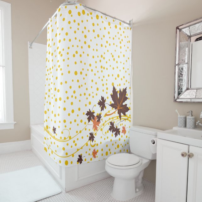 Brown maple leaves and yellow polka dots fall (In Situ)