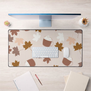 Brown Maple Leaves Latte Coffee Vintage Pattern Desk Mat