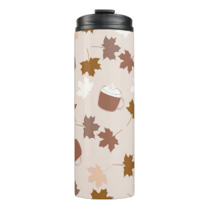Brown Maple Leaves Latte Coffee Vintage Pattern Thermal Tumbler