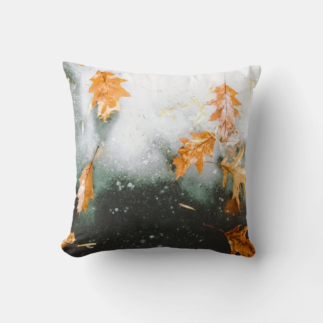 BROWN MAPLE LEAVES ON GLASS THROW PILLOW (Front)