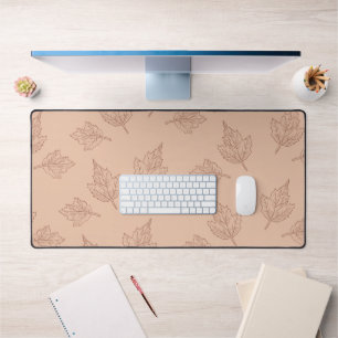 Brown Maple Leaves Vintage Line Leaf Pattern Desk Mat