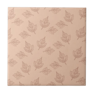 Brown Maple Leaves Vintage Line Leaf Pattern Tile