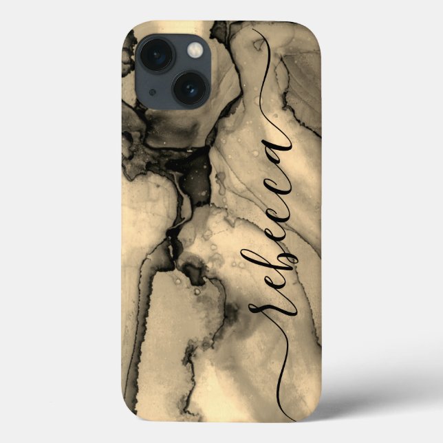 Brown Marble Abstract Personalized Script Name Case-Mate iPhone Case (Back)