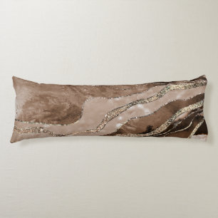 Brown Marble Agate Gold Glitter Glam #1  Body Pillow