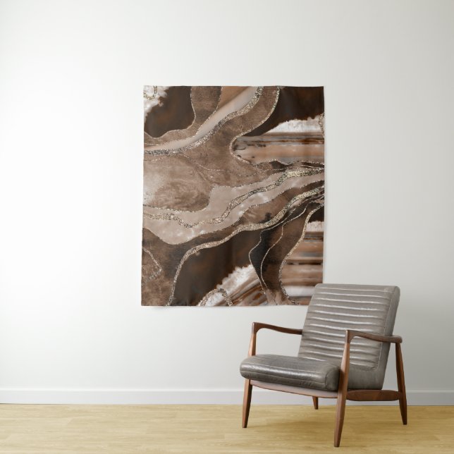 Brown Marble Agate Gold Glitter Glam #1  Tapestry (In Situ)