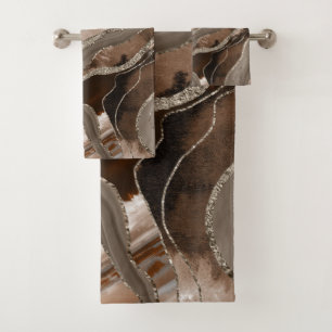 Brown Marble Agate Gold Glitter Glam #2 Bath Towel Set