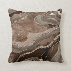 Brown Marble Agate Gold Glitter Glam #2 Throw Pillow