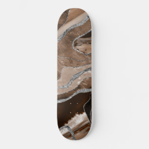 Brown Marble Agate Silver Glitter Glam #1  Skateboard