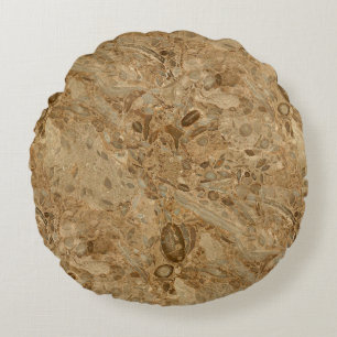 Brown Marble Fossil Look Round Pillow