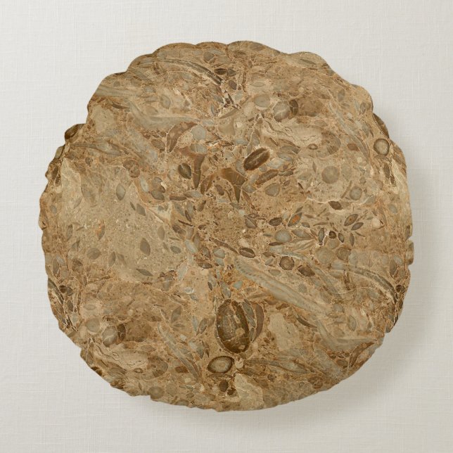 Brown Marble Fossil Look Round Pillow (Front)