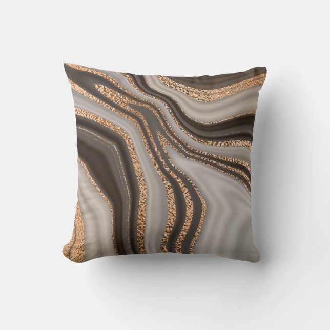 Brown Marble Gold Vintage Design Throw Pillow (Front)