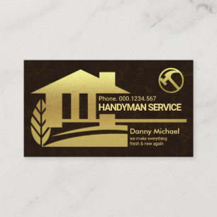 Brown Marble Texture Gold Home Landscape, Handyman Business Card