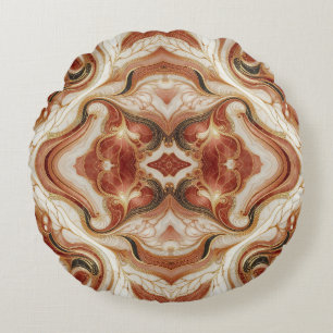 Brown Marble With Gold Trim Round Pillow