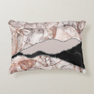 Brown Marble With Silver Line And Sparkle Accent Pillow