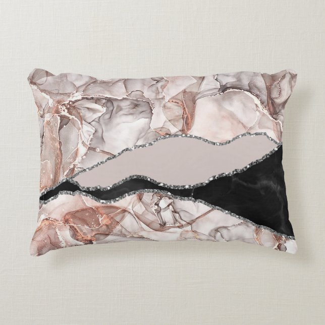 Brown Marble With Silver Line And Sparkle Accent Pillow (Front)