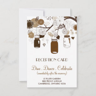 Brown Mason Jars and Flowers Fall Reception Card