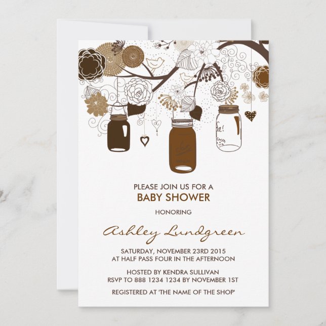 Brown Mason Jars Automne Baby shower Invitation (Devant)