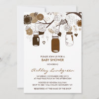 Brown Mason Jars Fall Baby Shower Invitation