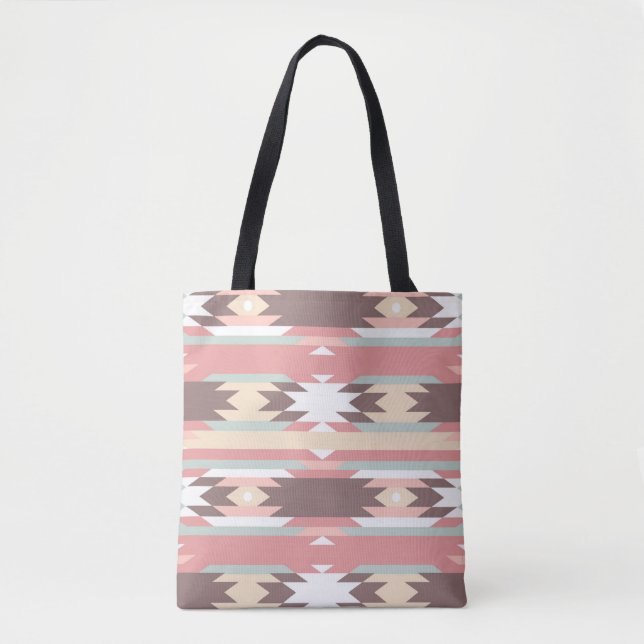 Brown, Mauve & Green Aztec Patterned Tote Bag (Front)