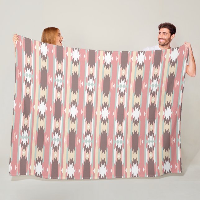 Brown, Mauve & Green Aztec, Southwestern Fleece Blanket (In Situ)
