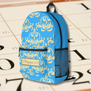 Brown Medallion Vintage Pattern with Bible Verse Printed Backpack