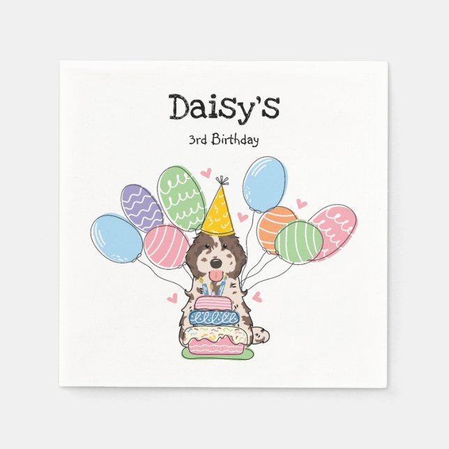 Brown Merle Cockapoo Cavapoo Birthday Party Paper Napkin (Front)