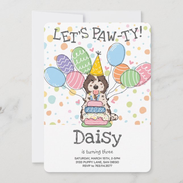 Brown Merle Cockapoo Cavapoo Dog Birthday Party Invitation (Front)