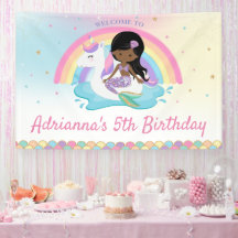 Brown Mermaid Unicorn Pool Birthday Welcome