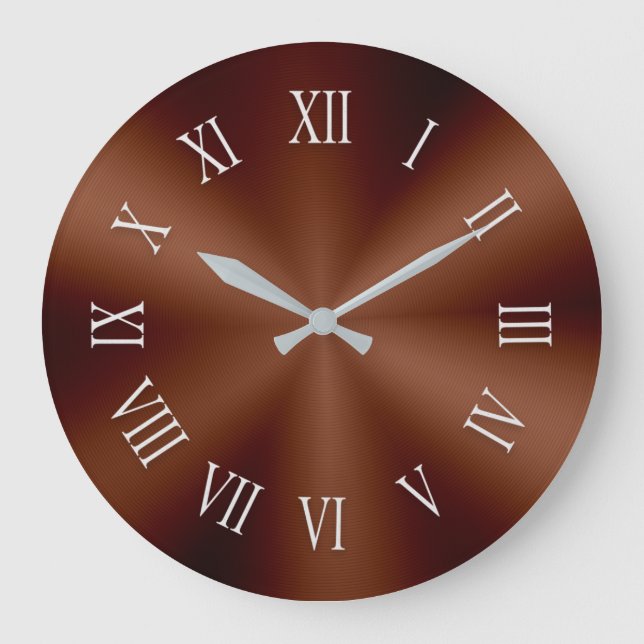 Brown Metallic Clock with Patterned Roman Numbers (Front)