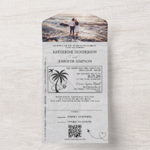 Brown Mexico Passport Wedding All In One Invitation