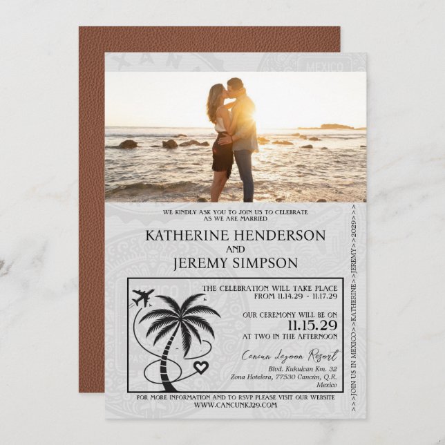 Brown Mexico Passport Wedding Invitation (Front/Back)