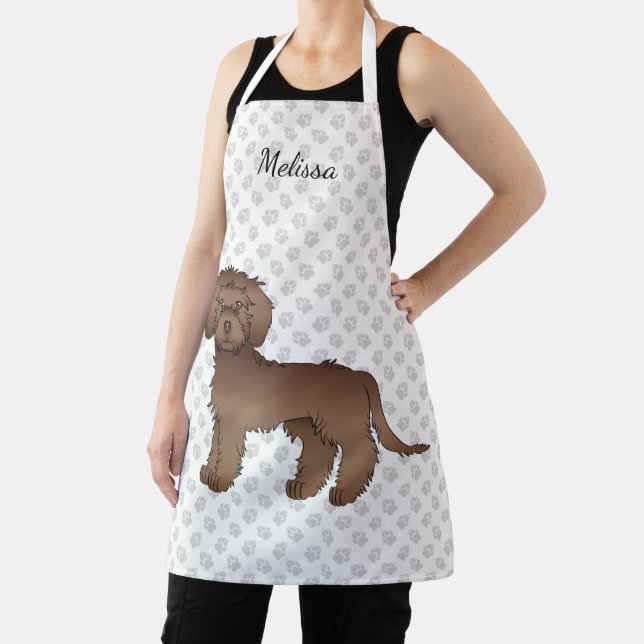 Brown Mini Goldendoodle Cartoon Dog & Name Apron (Insitu)
