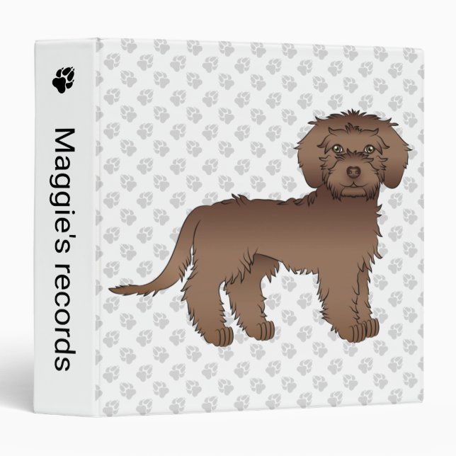 Brown Mini Goldendoodle Cartoon Dog & Text Binder (Front/Spine)