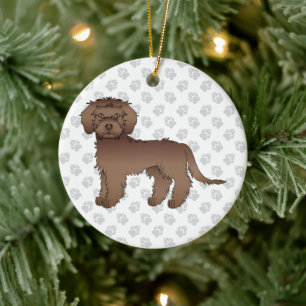 Brown Mini Goldendoodle Cartoon Dog & Text Ceramic Ornament