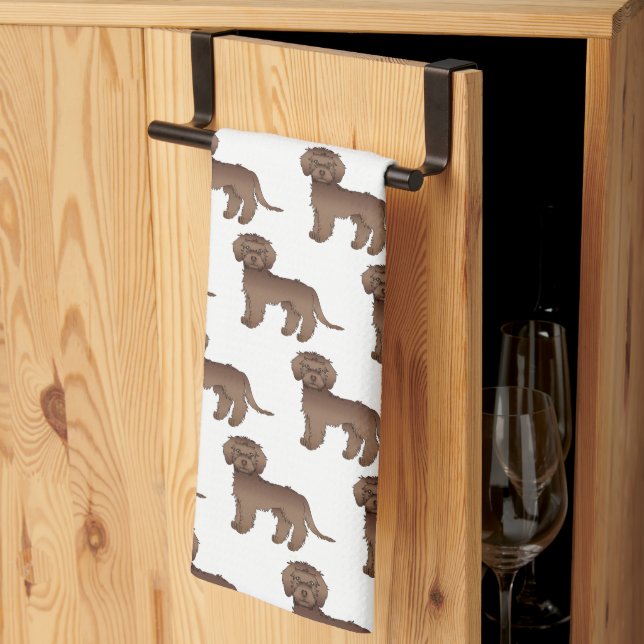 Brown Mini Goldendoodle Cute Cartoon Dog Pattern Kitchen Towel (Thirds Fold)