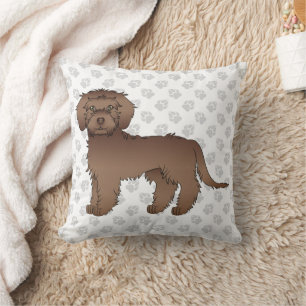 Brown Mini Goldendoodle Cute Cartoon Dog & Paws Throw Pillow