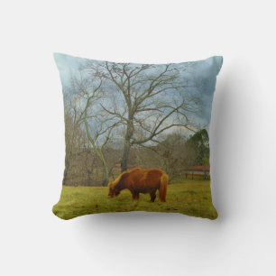 Brown miniature Horse, Cloudy Blue Sky Throw Pillow