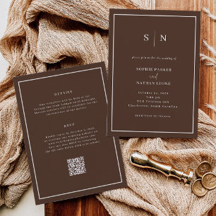Brown Minimal and Chic Border   All in One Wedding Invitation