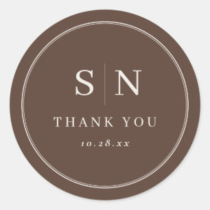 Brown Minimal and Chic Wedding Initial Classic Round Sticker