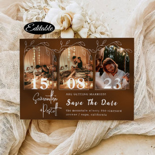 Brown Minimal Arch Save The Date Photo Collage Invitation
