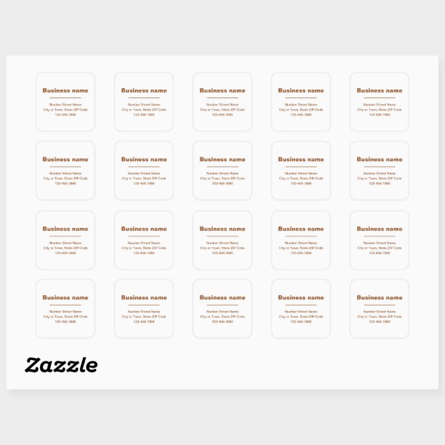 Brown Minimal Plain Texts of Brand on White Square Sticker (Sheet)