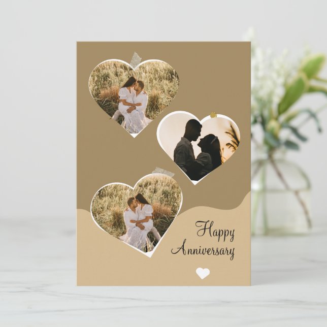Brown Minimalist Anniversary Photo Collage Invitation (Standing Front)
