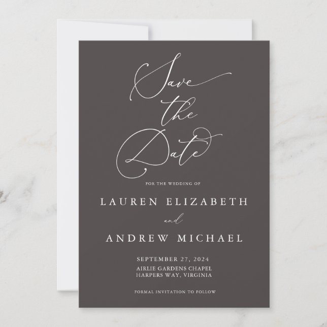 Brown Minimalist Save the Date Invitation (Front)