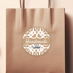 Brown Minimalist Simple Ornament Handmade Logo Classic Round Sticker