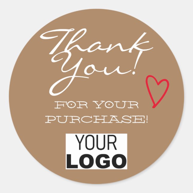 Brown Minimalist Thank You Labels Red Heart Logo  (Front)