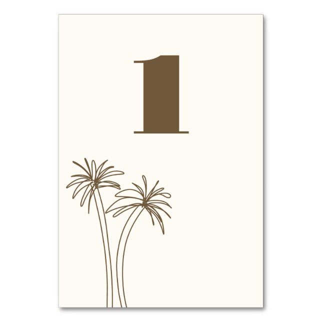 Brown Minimalist Tropics Wedding Table Number (Front)